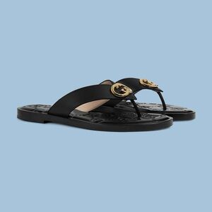 Gucci(WMNS) Gucci Interlocking G thong sandal 'Black Leather